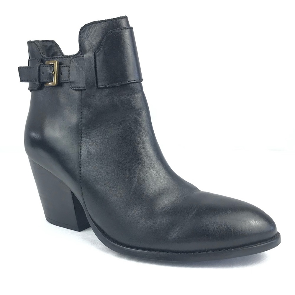 Sam Edelman Melody Black Leather Bootie Block Heel